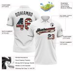 Custom Vintage USA Flag Golf Polo Shirt for Men - Personalized Black Performance Vapor with Team Name and Number Personalized