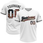 Custom Name and Number Vintage USA Flag Softball Jersey - Unisex Black Two-Button Design Personalized White Vintage USA Flag-Black