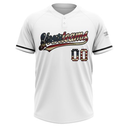 Custom Name and Number Vintage USA Flag Softball Jersey - Unisex Black Two-Button Design Personalized White Vintage USA Flag-Black