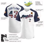 Custom Name Number Vintage USA Flag Baseball Jersey - Navy Raglan Sleeves - Personalized Team Apparel Personalized White