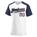 Custom Name Number Vintage USA Flag Baseball Jersey - Navy Raglan Sleeves - Personalized Team Apparel Personalized White
