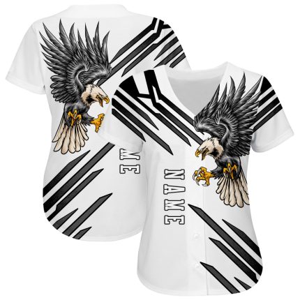 Personalized 3D Eagle Baseball Jersey with Custom Name and Number - White and Black Authentic Team Gear Personalized White