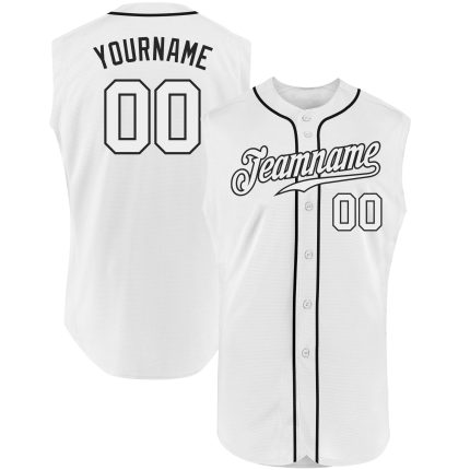 Custom Name and Number Personalized Authentic Baseball Jersey - White and Black Sleeveless Team Jersey Personalized White