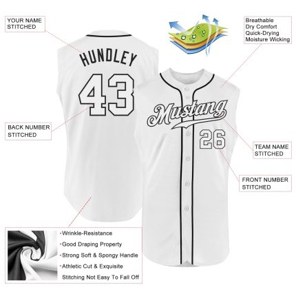Custom Name and Number Personalized Authentic Baseball Jersey - White and Black Sleeveless Team Jersey Personalized White