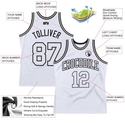 Personalized Authentic Throwback Basketball Jersey - White and Black Design Personalized White White-Black Authentic Throwback