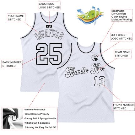 Custom Name Number Authentic Throwback Basketball Jersey - Personalized White Black Team Jersey Personalized White White-Black