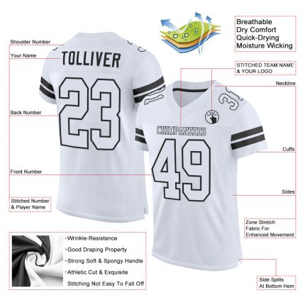 Custom Name and Number Authentic Football Jersey - Personalized White-Black Mesh Team Jersey Personalized White White-Black