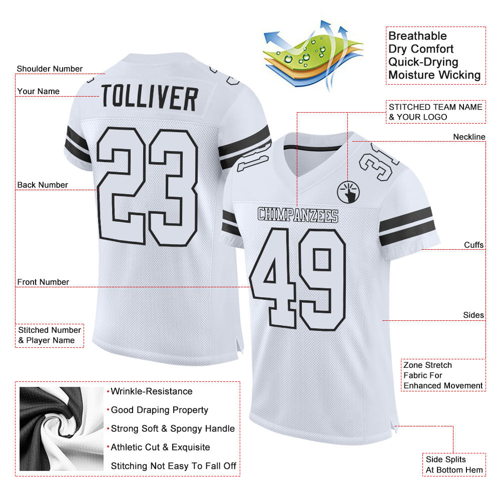 Personalized White White-Black Mesh Authentic Football Jersey Team Custom Name and Number Custom Name and Number Authentic Football Jersey - Personalized White-Black Mesh Team Jersey Personalized White White-Black - Image 2