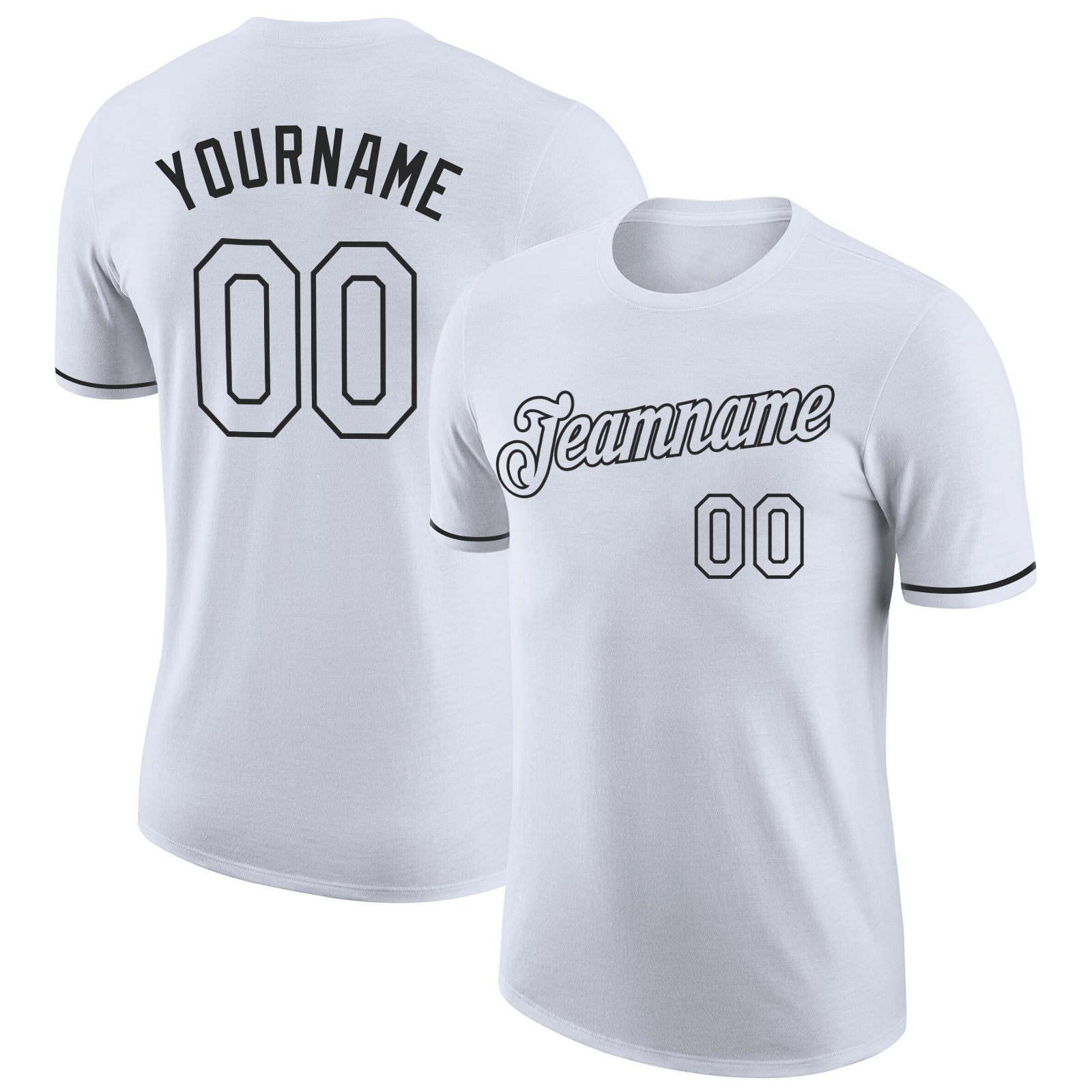 Custom Name and Number Performance T-Shirt - Personalized White and Black Team Shirt Personalized White White-Black Performance