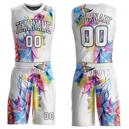 Personalized Basketball Jersey Suit - White and Black Round Neck Sublimation Design Personalized White White-Black Round