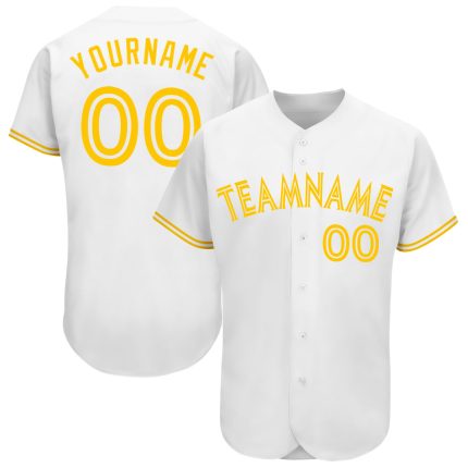Custom White and Gold Baseball Jersey with Personalized Name and Number - Authentic Team Apparel Personalized White White-Gold