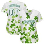 Custom St. Patricks Day Baseball Jersey - Personalized 3D White Kelly Green Design with Name & Number Personalized White