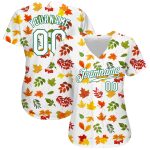 Personalized 3D Autumn Leaves Baseball Jersey with Custom Name & Number - White Kelly Green Design Personalized White White-Kelly
