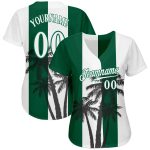 Custom Name and Number Baseball Jersey with Hawaii Coconut Trees 3D Pattern in White and Kelly Green - Personalized Jersey