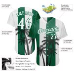 Custom Name and Number Baseball Jersey with Hawaii Coconut Trees 3D Pattern in White and Kelly Green - Personalized Jersey