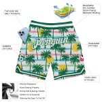 Personalized 3D Pattern Design Basketball Shorts with Palm Trees in White and Kelly Green Personalized White White-Kelly