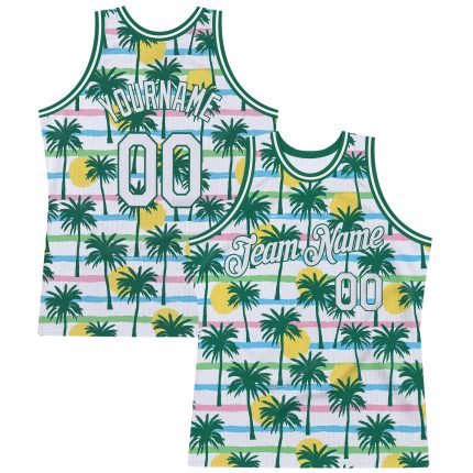 Personalized 3D Pattern Hawaii Palm Trees Basketball Jersey - White Kelly Green Personalized White White-Kelly Green 3D Pattern