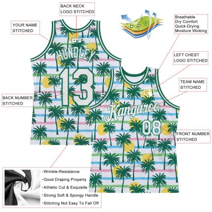 Personalized 3D Pattern Hawaii Palm Trees Basketball Jersey - White Kelly Green Personalized White White-Kelly Green 3D Pattern