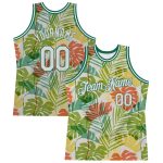 Personalized Hawaii Palm Trees Basketball Jersey with Custom Name and Number - Authentic 3D Pattern White and Kelly Green