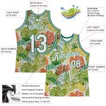 Personalized Hawaii Palm Trees Basketball Jersey with Custom Name and Number - Authentic 3D Pattern White and Kelly Green