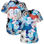 Customizable 3D Flower Pattern Baseball Jersey | Personalized White and Light Blue Team Jersey with Name and Number Personalized
