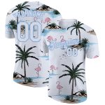 Custom Name and Number 3D Hawaii Palm Trees Performance T-Shirt - Personalized Light Blue Design Personalized White White-Light