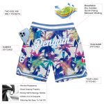 Custom Name and Number 3D Palm Trees Basketball Shorts in White and Light Blue - Personalized Team Gear Personalized White