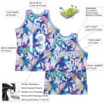 Personalized Hawaii Palm Trees 3D Pattern Basketball Jersey Custom Name & Number - White Light Blue Design Personalized White