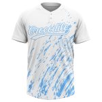 Custom Softball Jersey with Personalized Name and Number, White-Light Blue 3D Pattern, Unisex, Two-Button Style Personalized