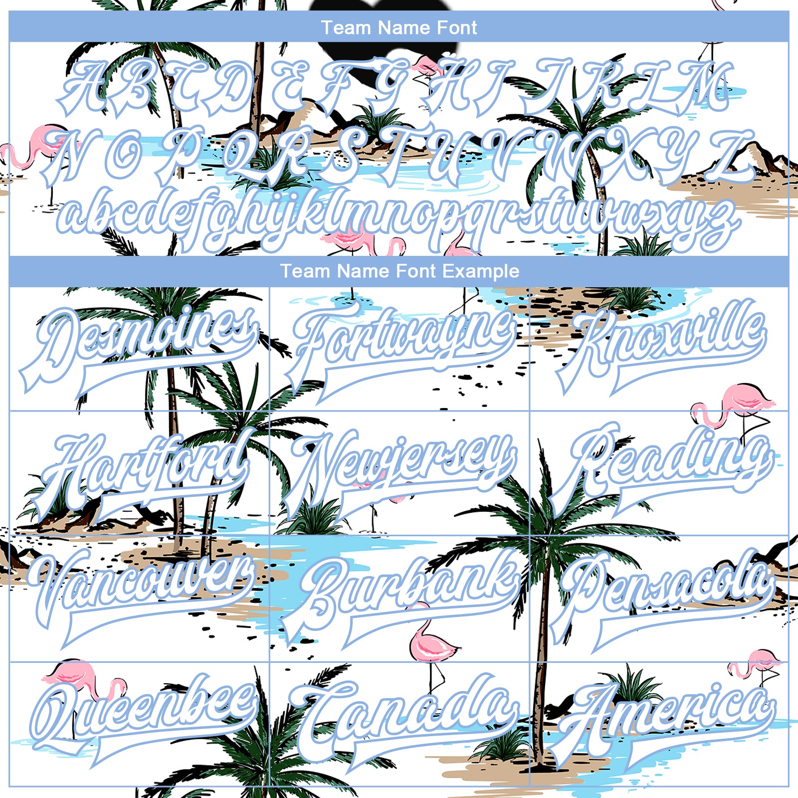 Personalized White White-Light Blue Hawaii Palm Trees And Flamingo 3D Pattern Design Bomber Full-Snap Varsity Letterman Jacket Team Custom Name and Number Customizable 3D Hawaii Palm Trees Flamingo Bomber Jacket with Team Name & Number - White Light Blue Varsity Full-Snap Design - Image 4