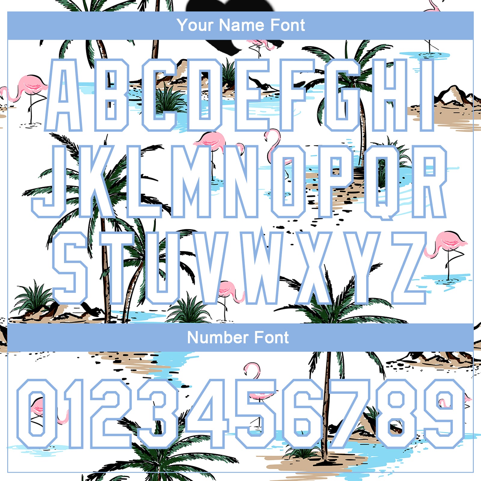 Personalized White White-Light Blue Hawaii Palm Trees And Flamingo 3D Pattern Design Bomber Full-Snap Varsity Letterman Jacket Team Custom Name and Number Customizable 3D Hawaii Palm Trees Flamingo Bomber Jacket with Team Name & Number - White Light Blue Varsity Full-Snap Design - Image 5
