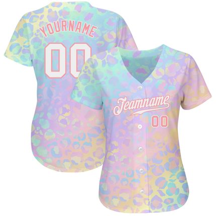 Personalized Leopard Print Baseball Jersey | Custom Name & Number | White Medium Pink 3D Pattern Design Personalized White