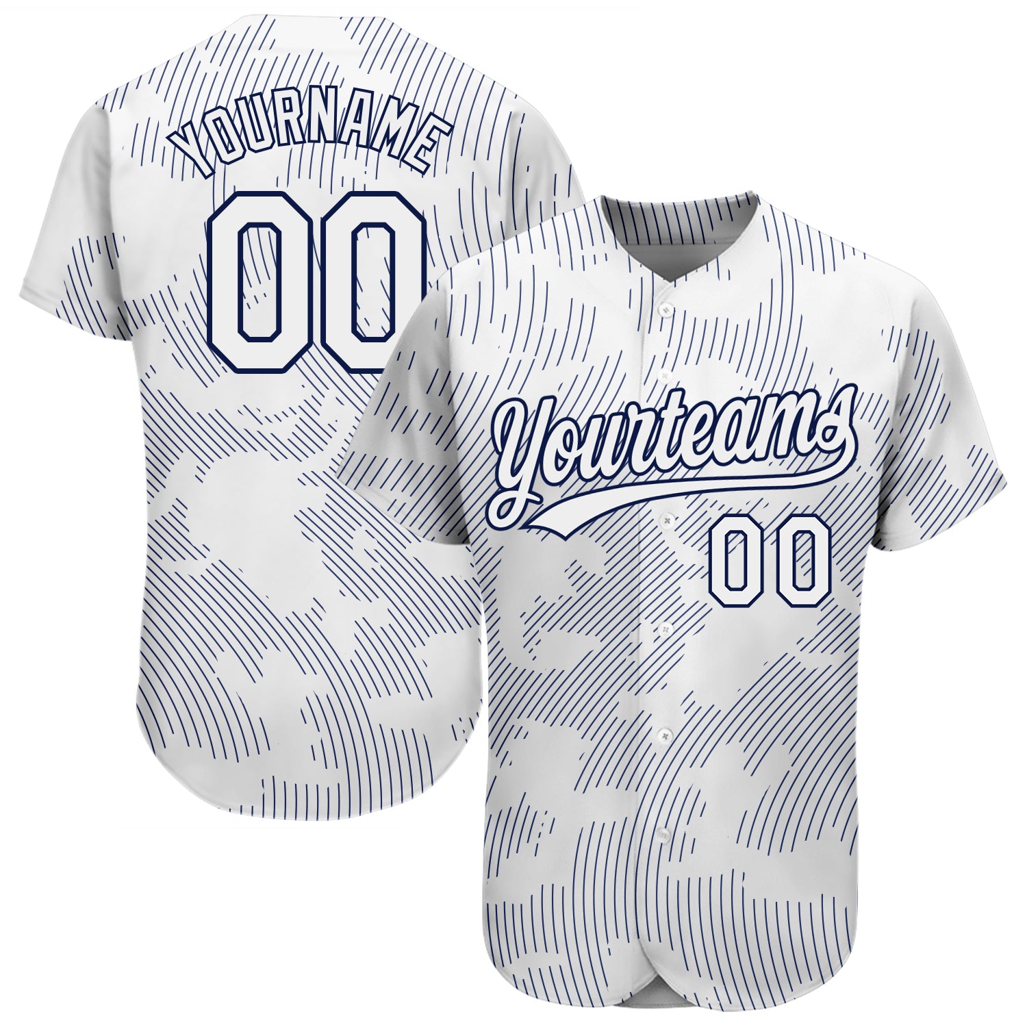 Custom Name and Number Authentic Baseball Jersey - Personalized White-Navy 3D Pattern Design Personalized White White-Navy