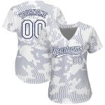 Custom Name and Number Authentic Baseball Jersey - Personalized White-Navy 3D Pattern Design Personalized White White-Navy