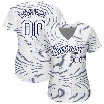 Custom Name and Number Authentic Baseball Jersey - Personalized White-Navy 3D Pattern Design Personalized White White-Navy