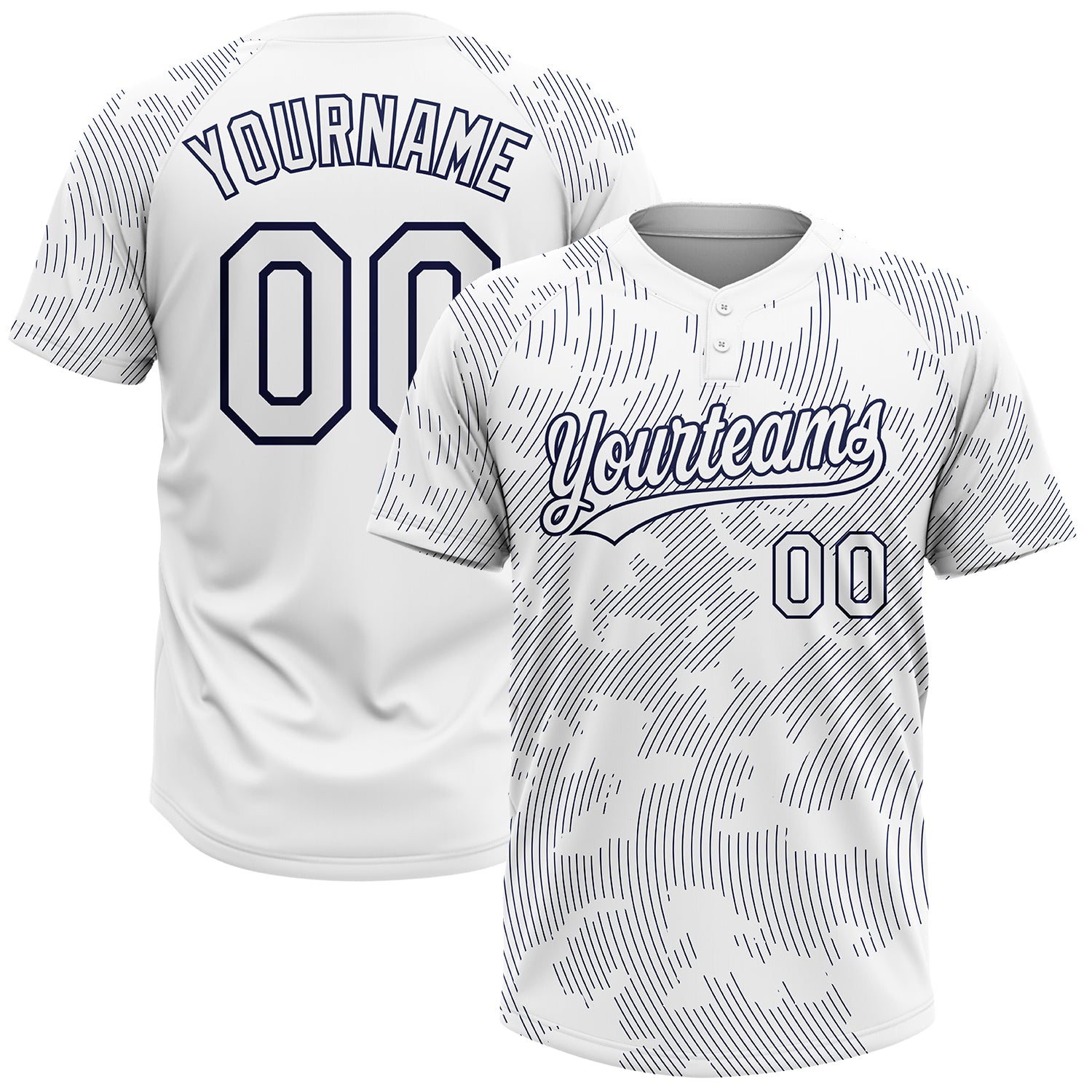 Custom Name and Number Unisex Softball Jersey - Personalized 3D Pattern White Navy Two-Button Design Personalized White White-Navy