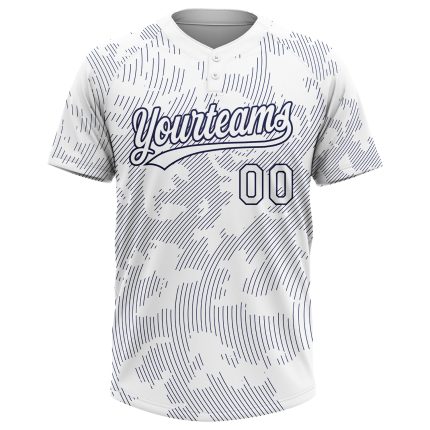 Custom Name and Number Unisex Softball Jersey - Personalized 3D Pattern White Navy Two-Button Design Personalized White White-Navy