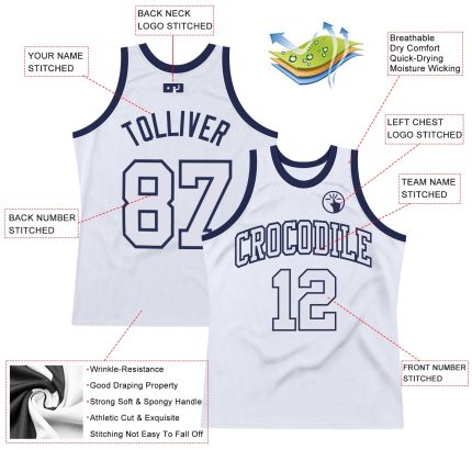 Custom Name Number Basketball Jersey - Personalized White Navy Authentic Throwback Jersey Personalized White White-Navy Authentic