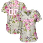 Custom Floral Eiffel Tower Baseball Jersey Personalized 3D White-Pink Design with Name and Number Personalized White White-Pink