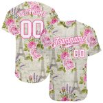 Custom Floral Eiffel Tower Baseball Jersey Personalized 3D White-Pink Design with Name and Number Personalized White White-Pink