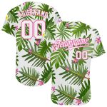 Personalized Tropical Palm Leaves 3D Pattern Baseball Jersey with Custom Name & Number - White Pink Design Personalized White
