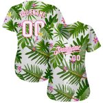 Personalized Tropical Palm Leaves 3D Pattern Baseball Jersey with Custom Name & Number - White Pink Design Personalized White