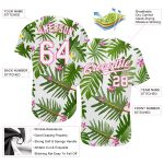 Personalized Tropical Palm Leaves 3D Pattern Baseball Jersey with Custom Name & Number - White Pink Design Personalized White