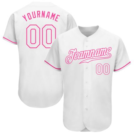 Custom Name and Number Authentic Baseball Jersey - Personalized White and Pink Team Jersey Personalized White White-Pink