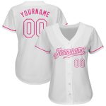 Custom Name and Number Authentic Baseball Jersey - Personalized White and Pink Team Jersey Personalized White White-Pink