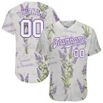 Custom Lavender 3D Pattern Baseball Jersey - Personalized White and Purple with Team Name and Number Personalized White White-Purple
