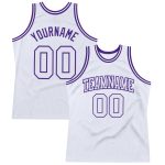 Custom Name and Number Personalized Authentic Throwback Basketball Jersey - White/Purple Team Jersey Personalized White White-Purple