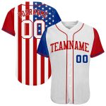 Personalized 3D American Flag Baseball Jersey - White and Red Authentic Design Personalized White White-Red 3D American Flag