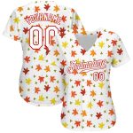 Custom Name and Number Personalized 3D Pattern Autumn Leaves Baseball Jersey - White and Red Design Personalized White White-Red
