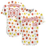 Custom Name and Number Personalized 3D Pattern Autumn Leaves Baseball Jersey - White and Red Design Personalized White White-Red